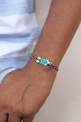 Chevron charm vivid vintage rakhi with roli chawal