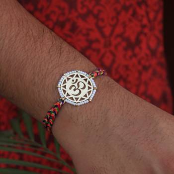 golden beaded om rakhi with roli chawal 3