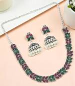 Silver oxidised leaf necklace set