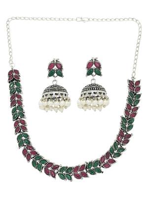 Silver oxidised leaf necklace set 2