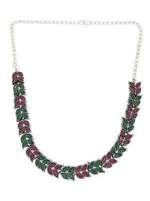Silver oxidised leaf necklace set 3