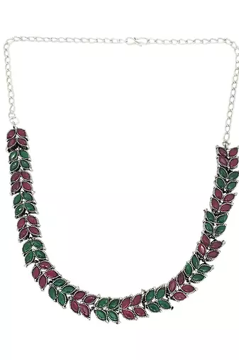 Silver oxidised leaf necklace set