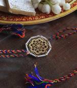 Golden beaded mandala rakhi with roli chawal