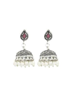 Silver oxidised maroon stone necklace set 4