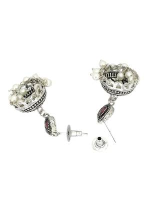 Silver oxidised maroon stone necklace set 5