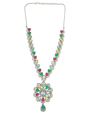 Silver oxidised multicolor stone necklace set 3