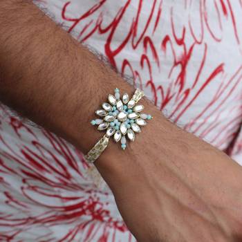 Blossoming kundan and bead work rakhi with roli chawal 4