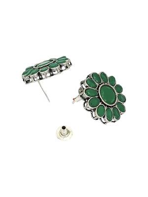 Silver oxidised  green stone long necklace set 5