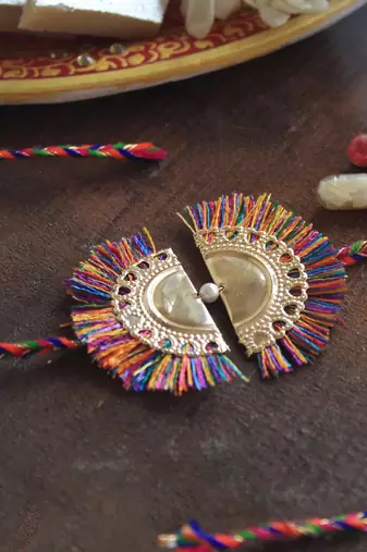Multicolour tassel rakhi with roli chawal