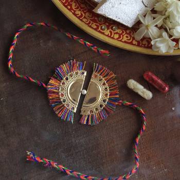 Multicolour tassel rakhi with roli chawal 4