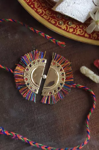 Multicolour tassel rakhi with roli chawal