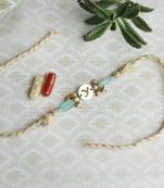 Shades of sea green stones personalised rakhi with roli chawal