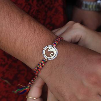 Golden beaded divinity rakhi with roli chawal 3