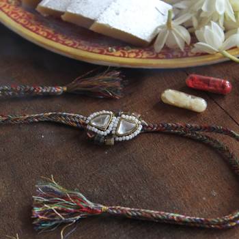 Trillion kundan and bead rakhi with roli chawal 1