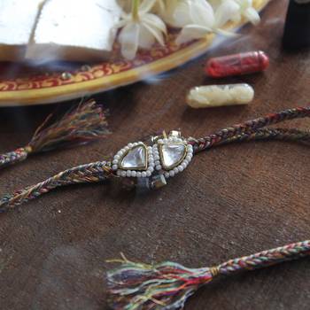 Trillion kundan and bead rakhi with roli chawal 3