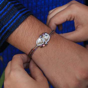 Trillion kundan and bead rakhi with roli chawal 4