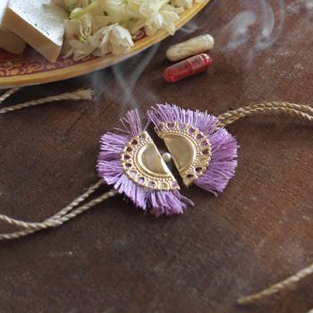 Lilac tassel rakhi with roli chawal 1