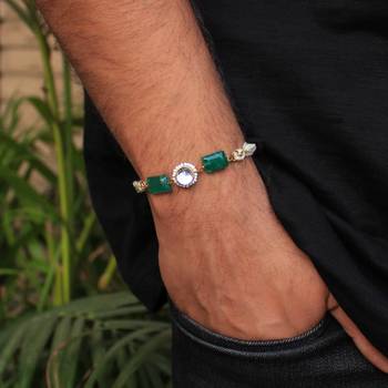 Green stone rakhi with roli chawal 1
