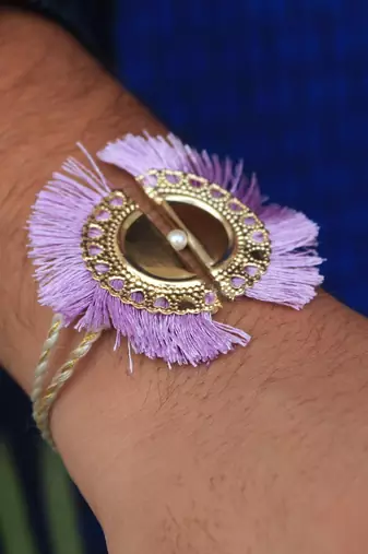 Lilac tassel rakhi with roli chawal