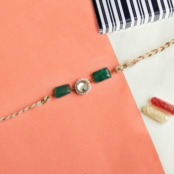 Green stone rakhi with roli chawal 2