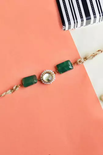 Green stone rakhi with roli chawal