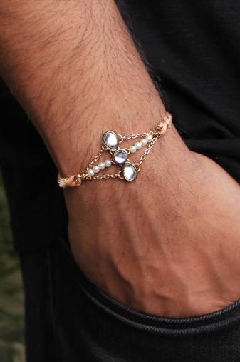 Kundan trio rakhi with roli chawal