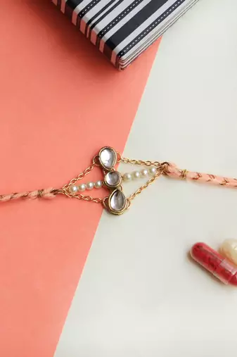 Kundan trio rakhi with roli chawal