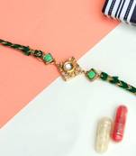 Green kundan with mesh rakhi with roli chawal