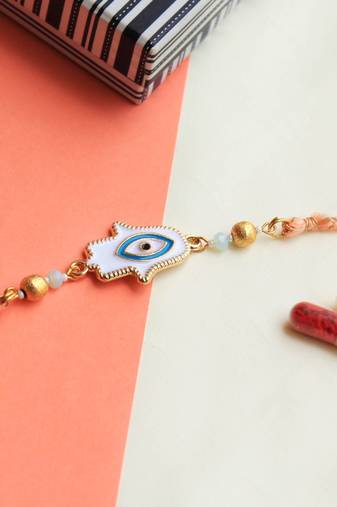 Hamsa evil eye rakhi with roli chawal