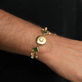 Kundan crescent rakhi with roli chawal 1