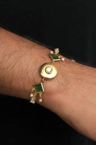 Kundan crescent rakhi with roli chawal