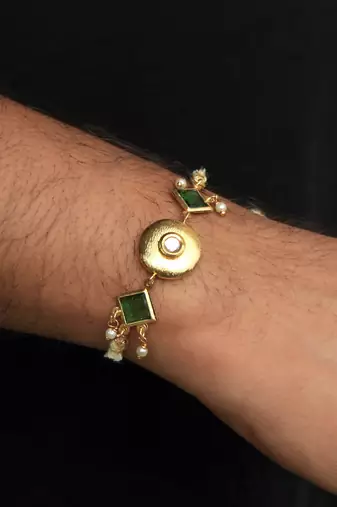 Kundan crescent rakhi with roli chawal