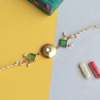 Kundan crescent rakhi with roli chawal 2