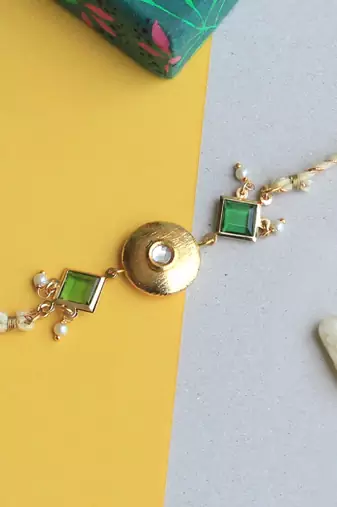 Kundan crescent rakhi with roli chawal