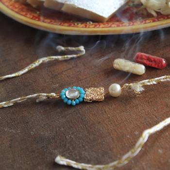 Skyey kundan pearl rakhi with roli chawal 1