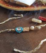 Skyey kundan pearl rakhi with roli chawal