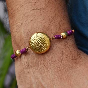 Golden crescent rakhi with roli chawal 1