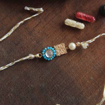 Skyey kundan pearl rakhi with roli chawal 2