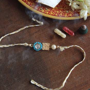 Skyey kundan pearl rakhi with roli chawal 4