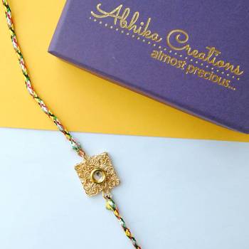 Square mesh rakhi with roli chawal 1