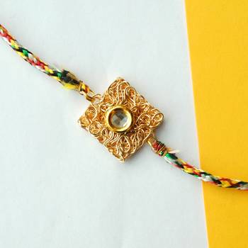 Square mesh rakhi with roli chawal 3