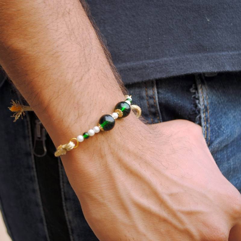Green pearl rakhi with roli chawal