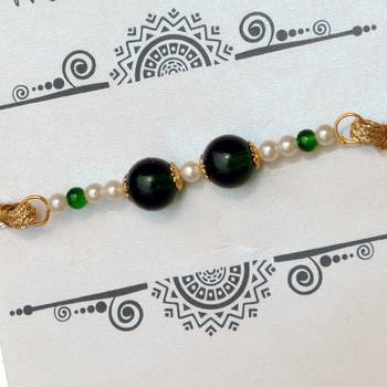 Green pearl rakhi with roli chawal 2