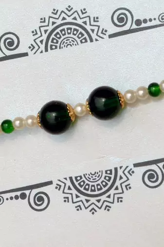 Green pearl rakhi with roli chawal