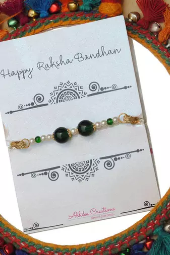 Green pearl rakhi with roli chawal