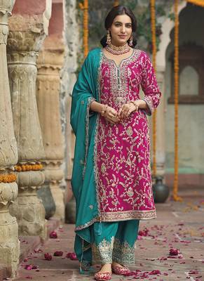 Pink embroidery & sequence work chinon salwar kameez 1