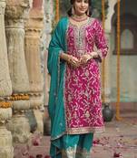 Pink embroidery & sequence work chinon salwar kameez