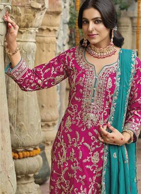 Pink embroidery & sequence work chinon salwar kameez 2
