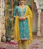Sea green embroidery & sequence work chinon salwar kameez