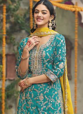 Sea green embroidery & sequence work chinon salwar kameez 2